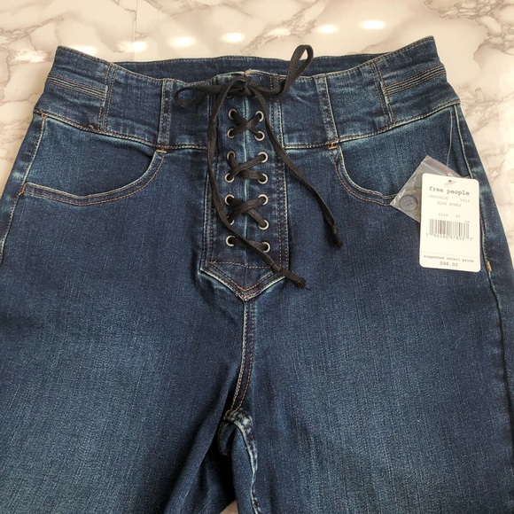 NWT Free People Lace Up High Rise Blue Skinny 30 - Picture 6 of 8